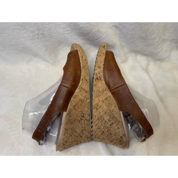 CROCS A-Leigh Brown Leather Slingback Strap Cork Wedge Sandals Size 10 - Picture 6 of 12